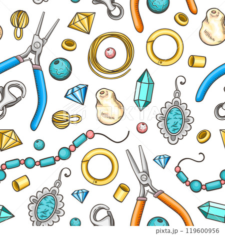 Hand made seamless pattern with tools and beads Hand made seamless pattern with tools and beads 119600956