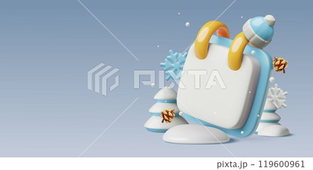 3d Winter month calendar background vector design with snowy pines and empty space  119600961