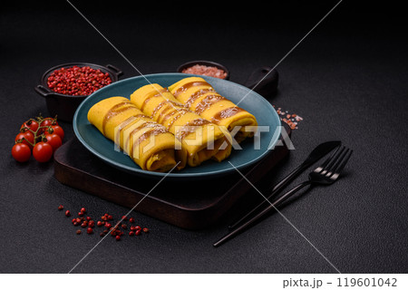 Sweet or savory crepe with different fillings for a hearty breakfast Sweet or savory crepe with different fillings for a hearty breakfast 119601042