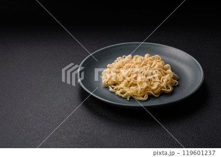 Rice noodles with fish and sauce, salt and spices Rice noodles with fish and sauce, salt and spices 119601237