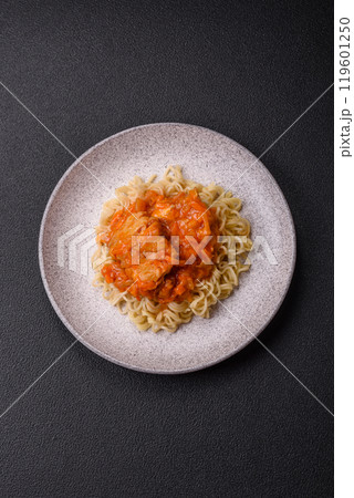 Rice noodles with fish and sauce, salt and spices Rice noodles with fish and sauce, salt and spices 119601250
