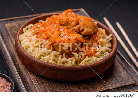 Rice noodles with fish and sauce, salt and spices 119601264