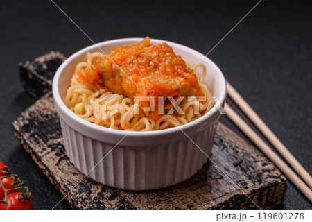 Rice noodles with fish and sauce, salt and spices 119601278