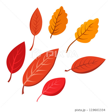 Set of vector autumn yellow dry leaves. Flat illustration with brown plants for design Set of vector autumn yellow dry leaves. Flat illustration with brown plants for design 119601334