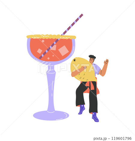 Man Character with Big Cocktail Glass Add Lemon Vector Illustration Man Character with Big Cocktail Glass Add Lemon Vector Illustration 119601796