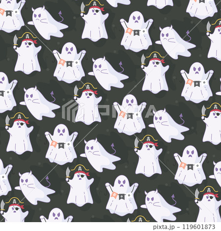 Ghost pirate and devil pattern with spooky designs, Vector 119601873