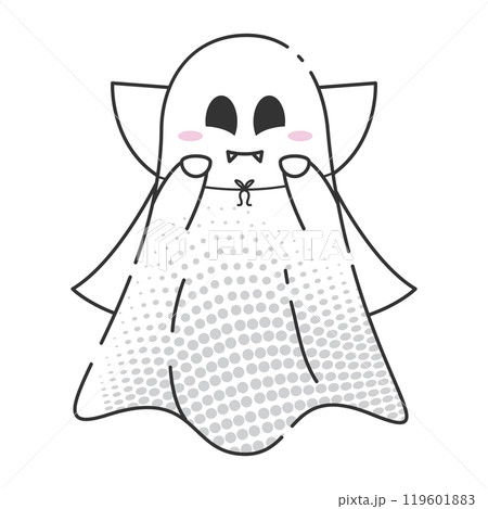 Cute vampire cartoon ghost with cape and fangs, Vector Cute vampire cartoon ghost with cape and fangs, Vector 119601883