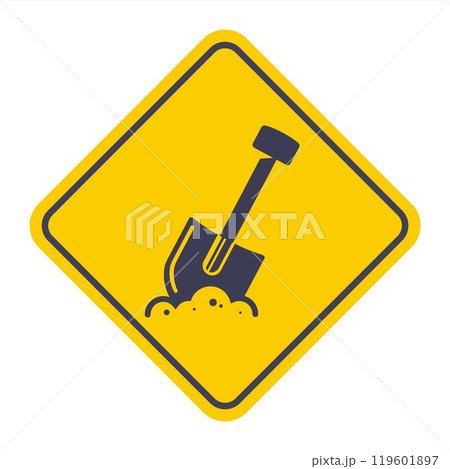 icon dig a hole with a shovel. black icon of a road sign, icon dig a hole with a shovel. black icon of a road sign, 119601897