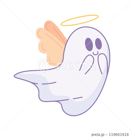 Cute angel ghost with halo and wings smiling sweetly, Vector 119601918