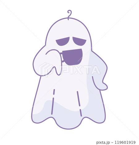 Laughing cartoon ghost character covering mouth, Vector 119601919
