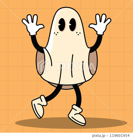 Cartoon ghost character raising hands in playful pose, Vector 119601954