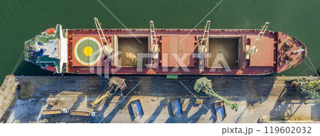 ship loading grain for export. Water transport ship loading grain for export. Water transport 119602032