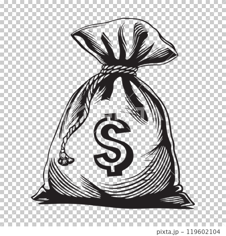 Business and Finance Icon Money Bag Outline Linocut Design 119602104