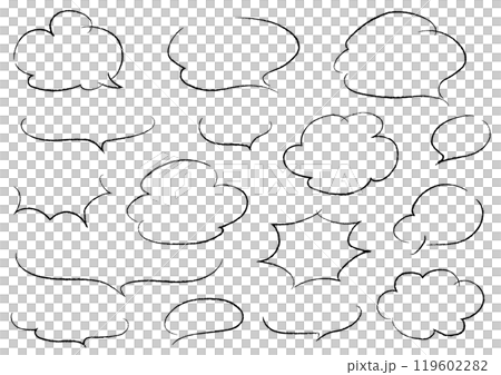 手書きのふきだしセット（鉛筆風・線画のみ） 119602282