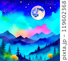 Cloudscape, night blue sky with clouds and moon. 119602368