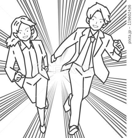 勢いよく走る笑顔のビジネスマンたちのイラスト 119602436