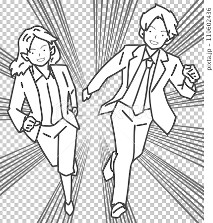 勢いよく走る笑顔のビジネスマンたちのイラスト 119602436
