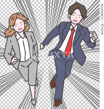 勢いよく走る笑顔のビジネスマンたちのイラスト 119602438