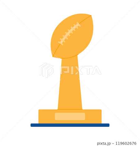 American football cup winner prize with ball. Golden trophy for professional sports competitions. Vector flat illustration isolated on white background 119602676