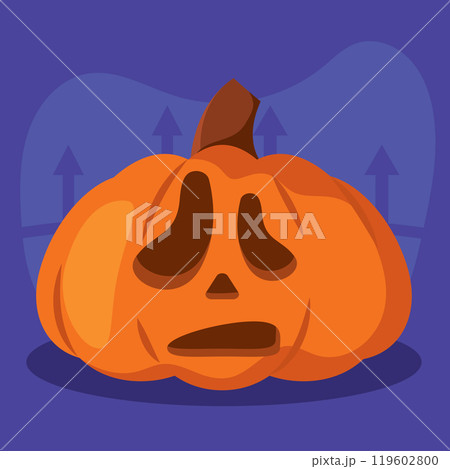 Worried jack-o-lantern pumpkin with sad expression, Vector 119602800