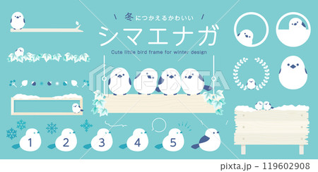 シマエナガデザインセット ( ベクター 冬 フレーム あしらい 装飾 かわいい 小鳥 文字なし ) シマエナガデザインセット ( ベクター 冬 フレーム あしらい 装飾 かわいい 小鳥 文字なし ) 119602908