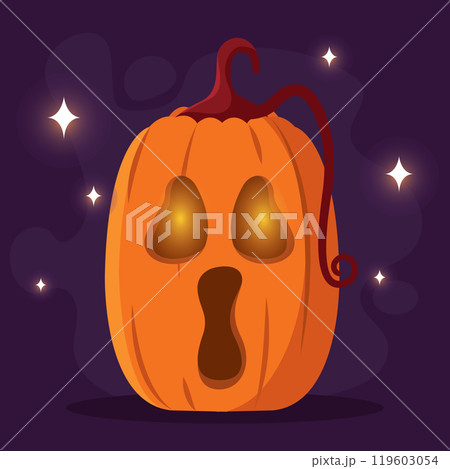 Tall jack-o-lantern pumpkin with surprised face, Vector 119603054