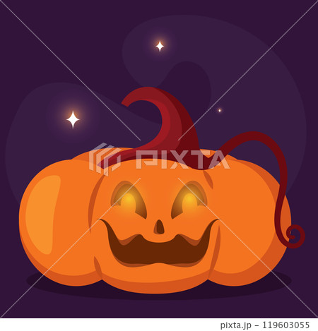 Playful jack-o-lantern pumpkin with a smiling face, Vector 119603055