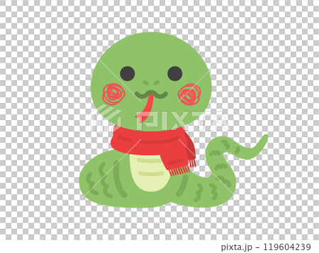Illustration of a snake character wearing a scarf 119604239