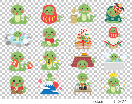 巳年の、蛇のキャラクターのイラストセット 119604249