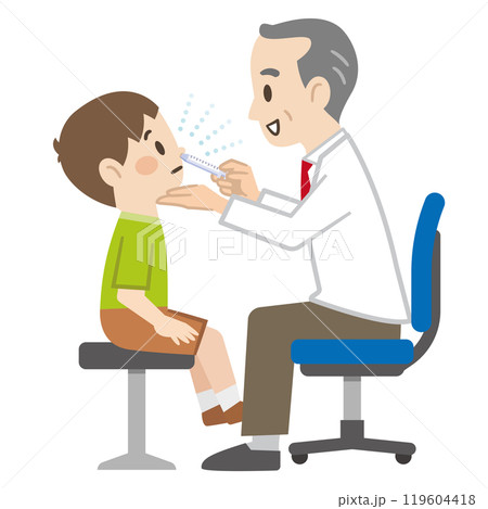 経鼻ワクチンを投与する医者のイラスト 119604418