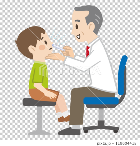 経鼻ワクチンを投与する医者のイラスト 119604418