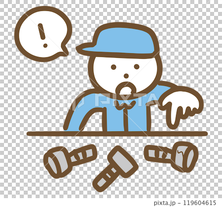 A man in work clothes (upper body) discovering defective products by inspecting screws 119604615