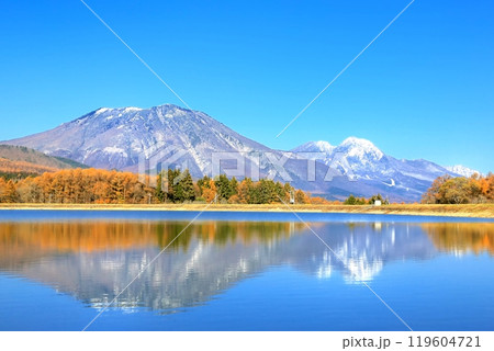 秋の霊仙寺湖と北信五岳 119604721