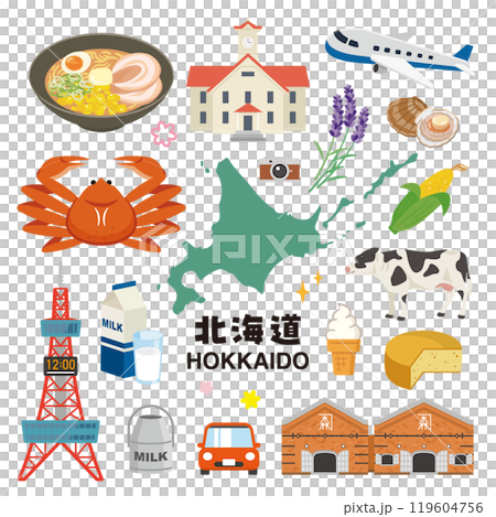 北海道のイラストセット 北海道のイラストセット 119604756