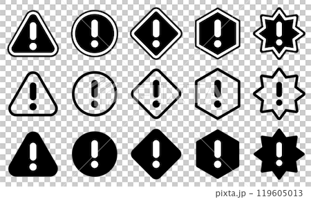 様々なパターンの注意風マークのベクターイラストセット 119605013