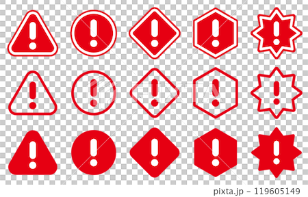 Vector illustration set of various patterns of caution-style marks Vector illustration set of various patterns of caution-style marks 119605149