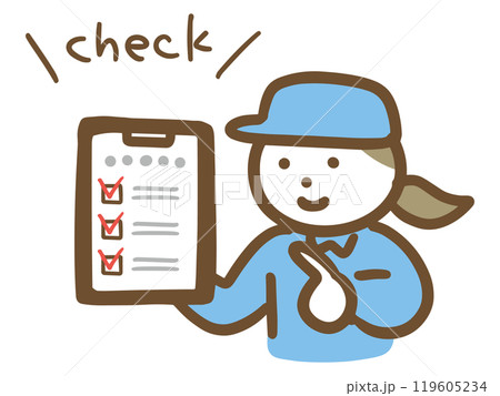 チェックリストと作業員の若い女性(上半身) 119605234
