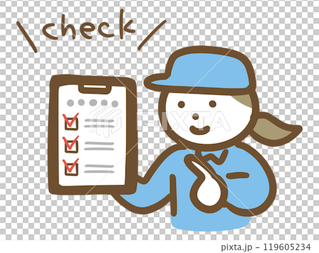 チェックリストと作業員の若い女性(上半身) 119605234