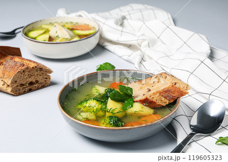 Vegetable soup, healthy nutrition and healthy lifestyle 119605323