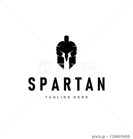 Spartan logo, barbarian warrior badge design simple silhouette spartan war helmet vector Spartan logo, barbarian warrior badge design simple silhouette spartan war helmet vector 119605408