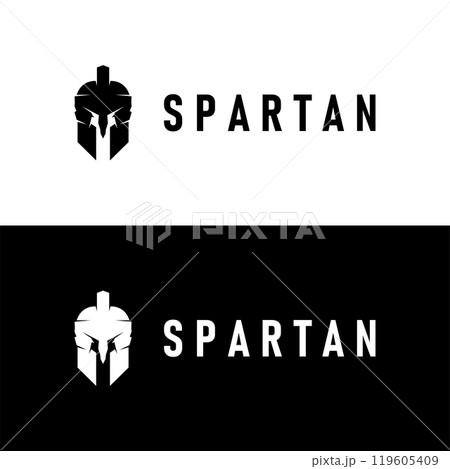 Spartan logo, barbarian warrior badge design simple silhouette spartan war helmet vector Spartan logo, barbarian warrior badge design simple silhouette spartan war helmet vector 119605409