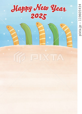 チンアナゴとヘビの2025年の年賀状素材 チンアナゴとヘビの2025年の年賀状素材 119605434