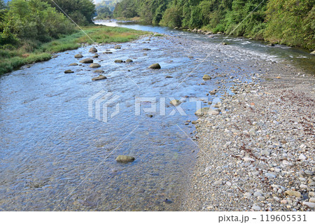 初秋の利根川風景　上牧夢のブリッジから下流の眺め　 119605531