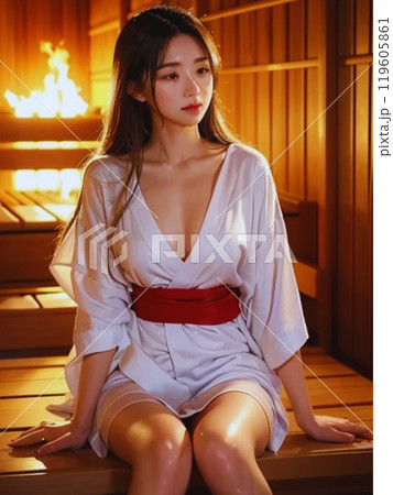 プライベートサウナでくつろぐ女性 119605861