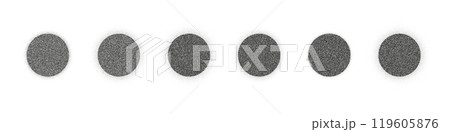 Gradient dots with grainy texture and noise effect. Circular halftone sphere with spray pattern and brush texture. Flat vector illustration isolated on white background. 119605876