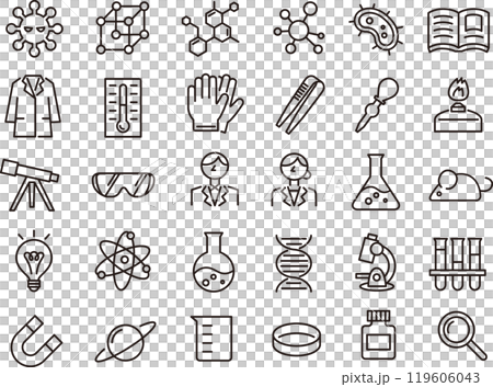 科學、研究和實驗圖標的插圖集（線圖） 119606043