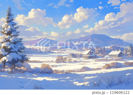 絵画 田舎雪風景画