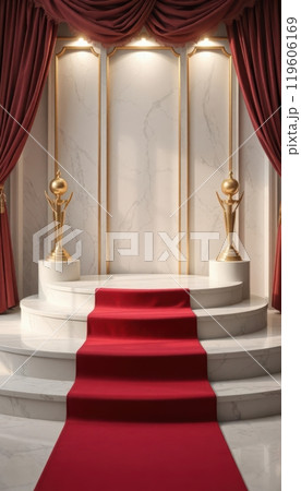 A grand podium with a red carpet, ready for prestigious product displays that symbolize success 119606169