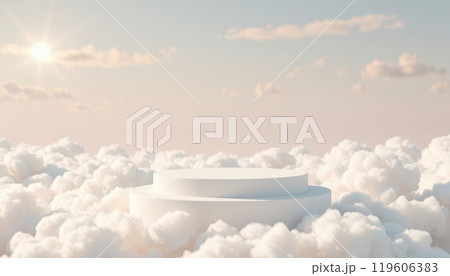 A cloud podium in a dreamy sky, perfect for serene product displays. 119606383