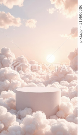 A cloud podium in a dreamy sky, perfect for serene product displays. A cloud podium in a dreamy sky, perfect for serene product displays. 119606386